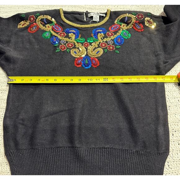 NWT VTG Victoria Harbour Paisley Sequin Beaded Sweater 90s Womens Sz Small Black - Picture 3 of 9